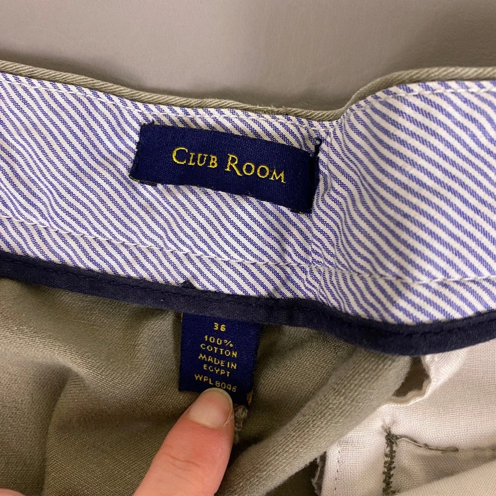 Club Room Shorts Men's Size 36 Pleated Chino Olive Green 100% Cotton Summer